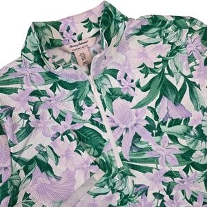 Tommy Bahama Women's M Everyday Active Floral 1/4 Zip Pullover Top Purple Green